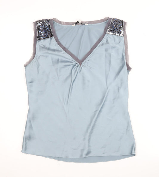 Laura Ashley Women's Blue Silk Sequin Blouse Size 14