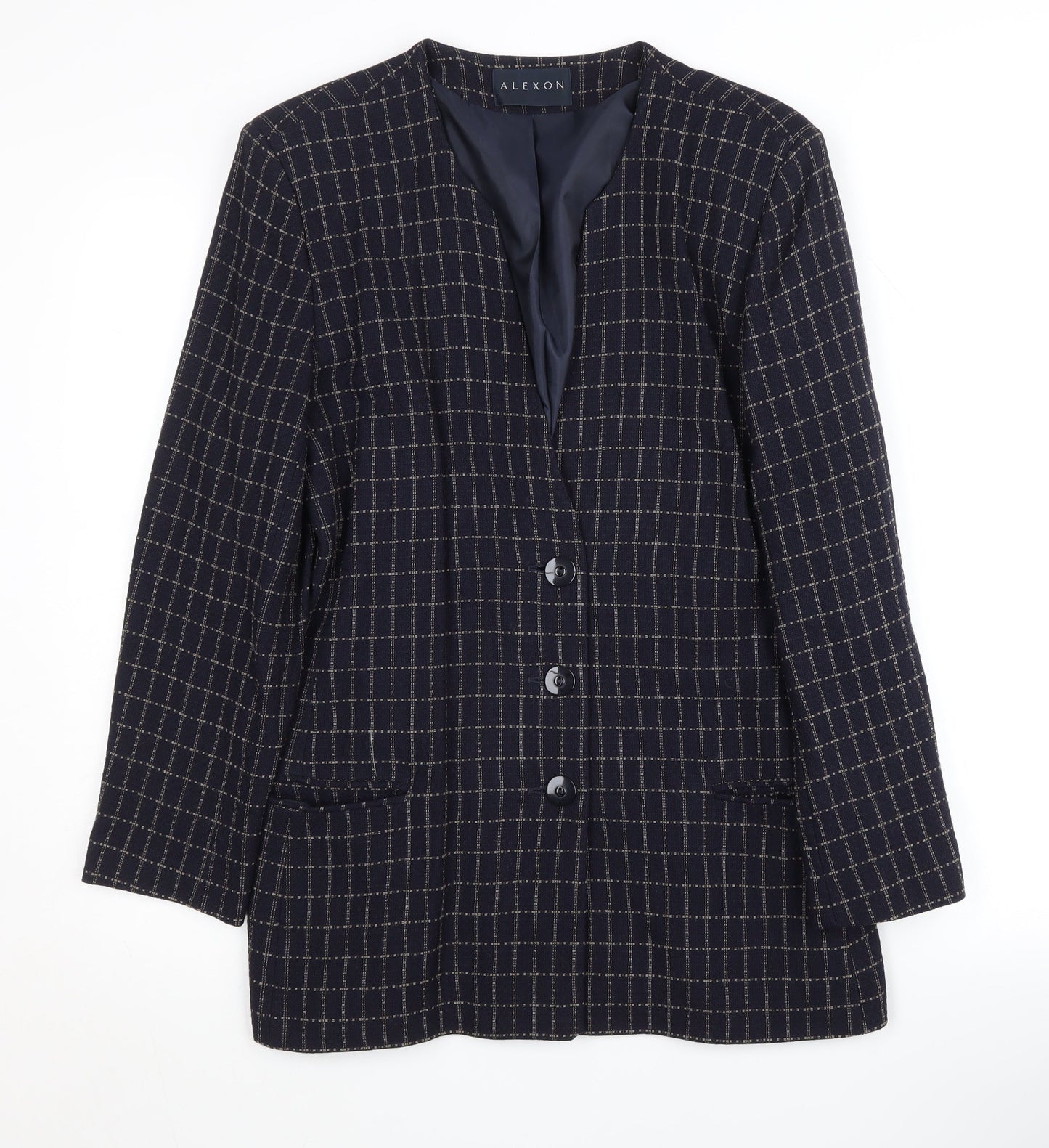 Alexon Women's Blue Check Wool Blazer, Size 12, Vintage