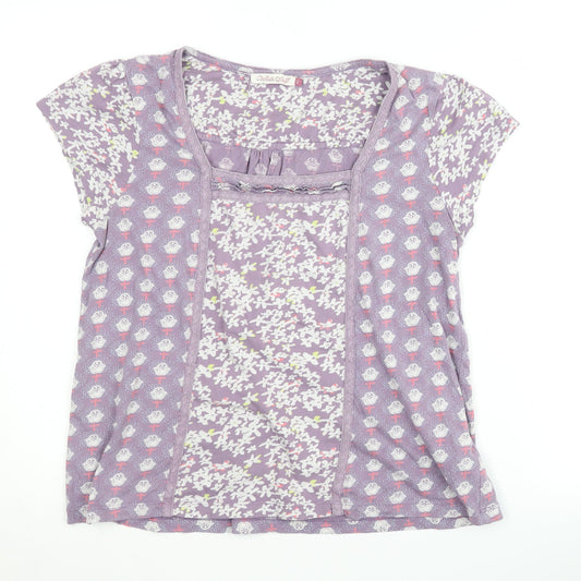 White Stuff Women's Purple Floral T-Shirt Size 12