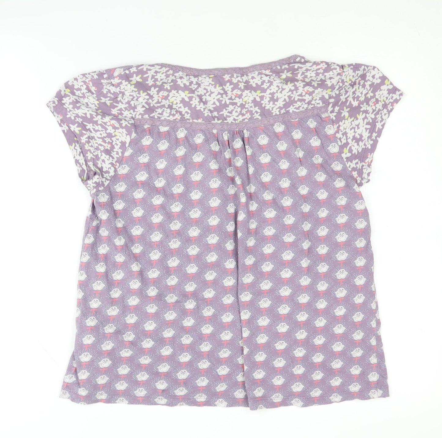 White Stuff Women's Purple Floral T-Shirt Size 12