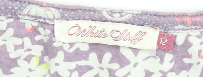 White Stuff Women's Purple Floral T-Shirt Size 12