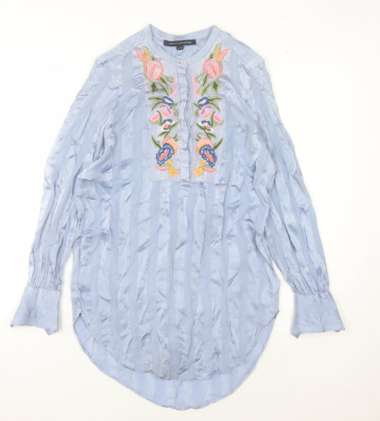 French Connection Women's Blue Embroidered Blouse Size 10