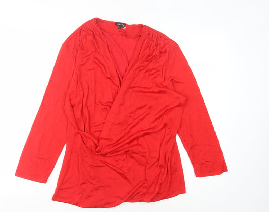 Jaeger Women's Red Viscose Wrap Blouse L