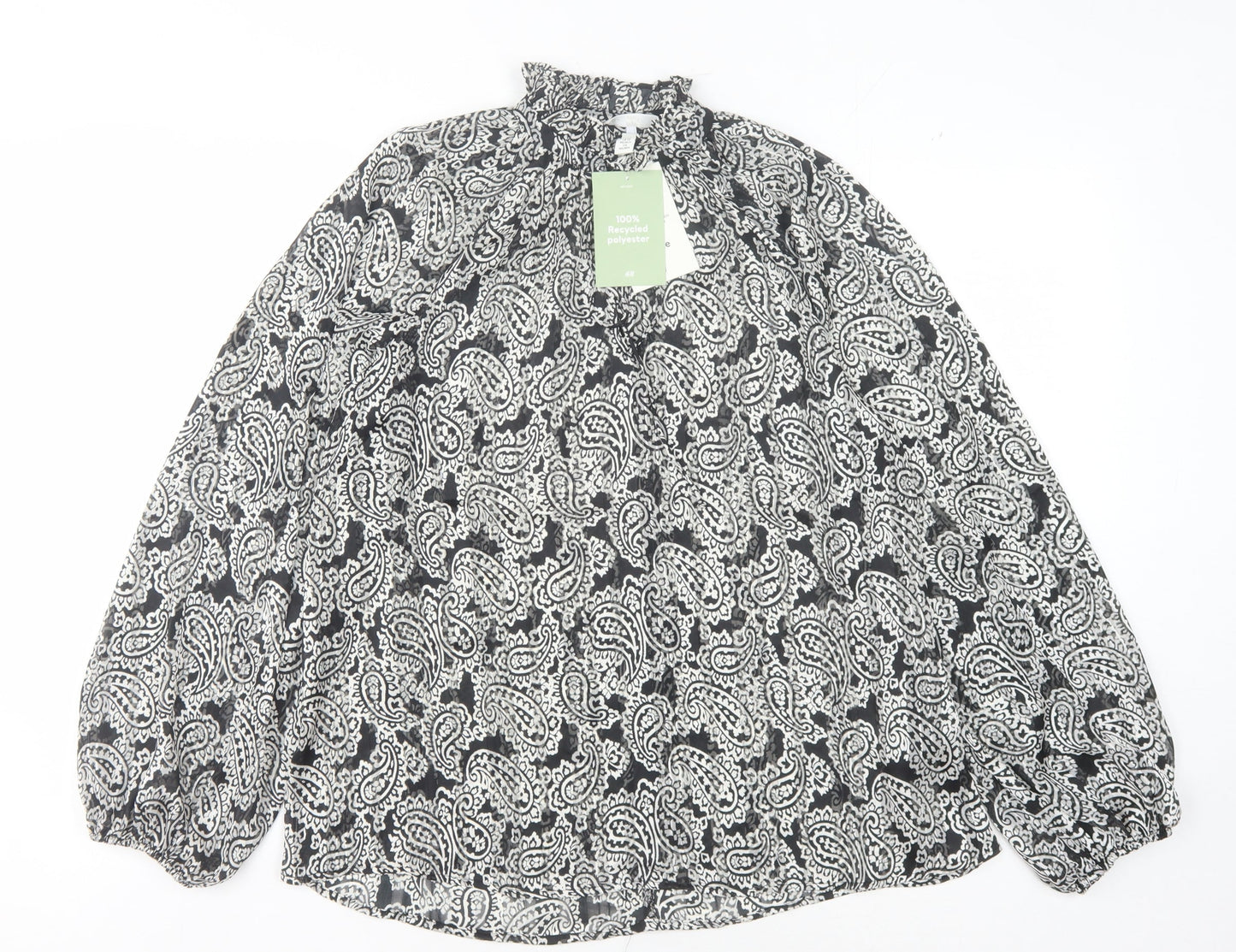 H&M Women’s Black Paisley Blouse, XS, Long Sleeve