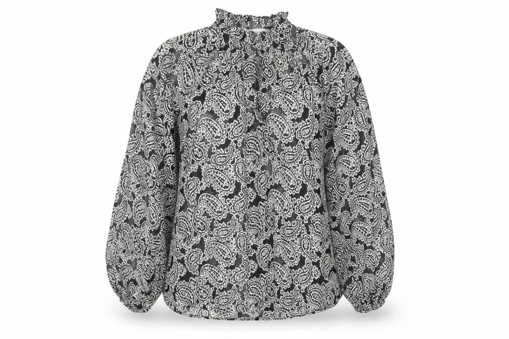 H&M Women’s Black Paisley Blouse, XS, Long Sleeve