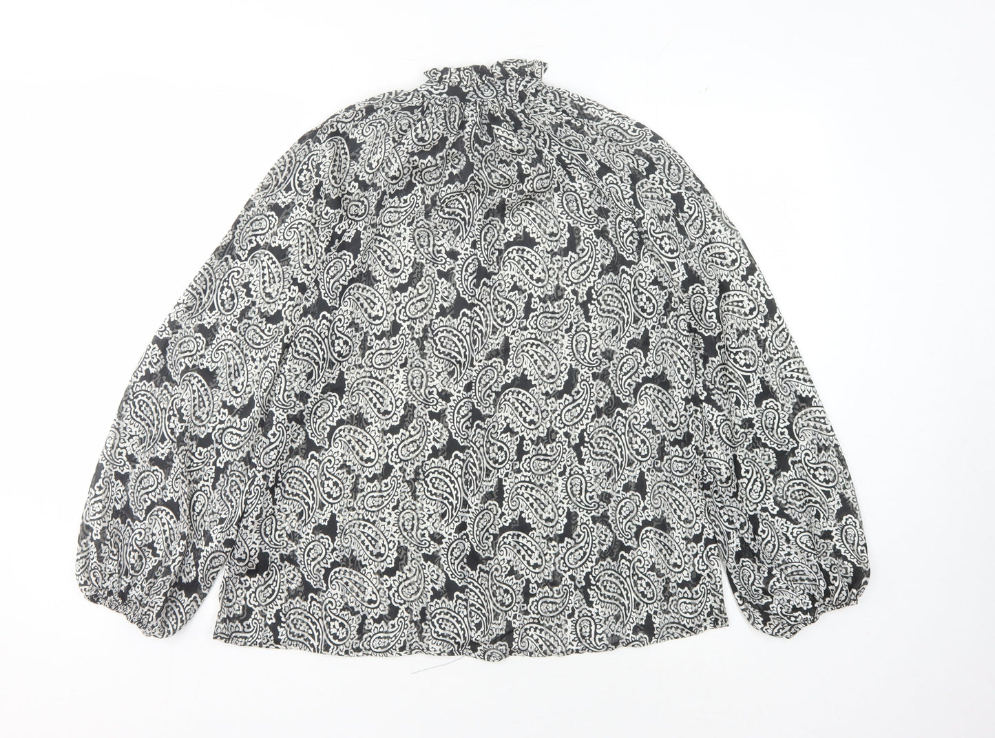 H&M Women’s Black Paisley Blouse, XS, Long Sleeve