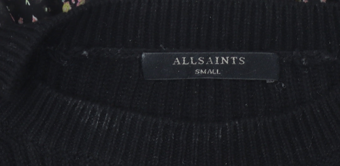 AllSaints Women's Black Cold Shoulder Pullover Jumper