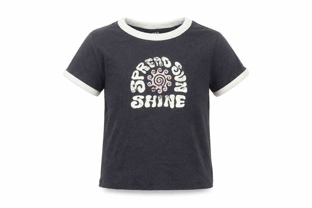 Front view of Marks & Spencer girls’ black graphic ringer t-shirt 10-11 years