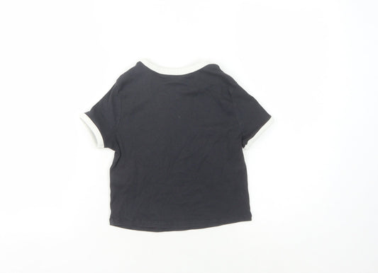 Marks and Spencer Girls Black Graphic Ringer T-Shirt 10-11 Years