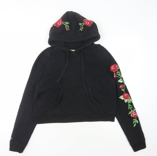 Hollister Women's Black Embroidered Hoodie Size S