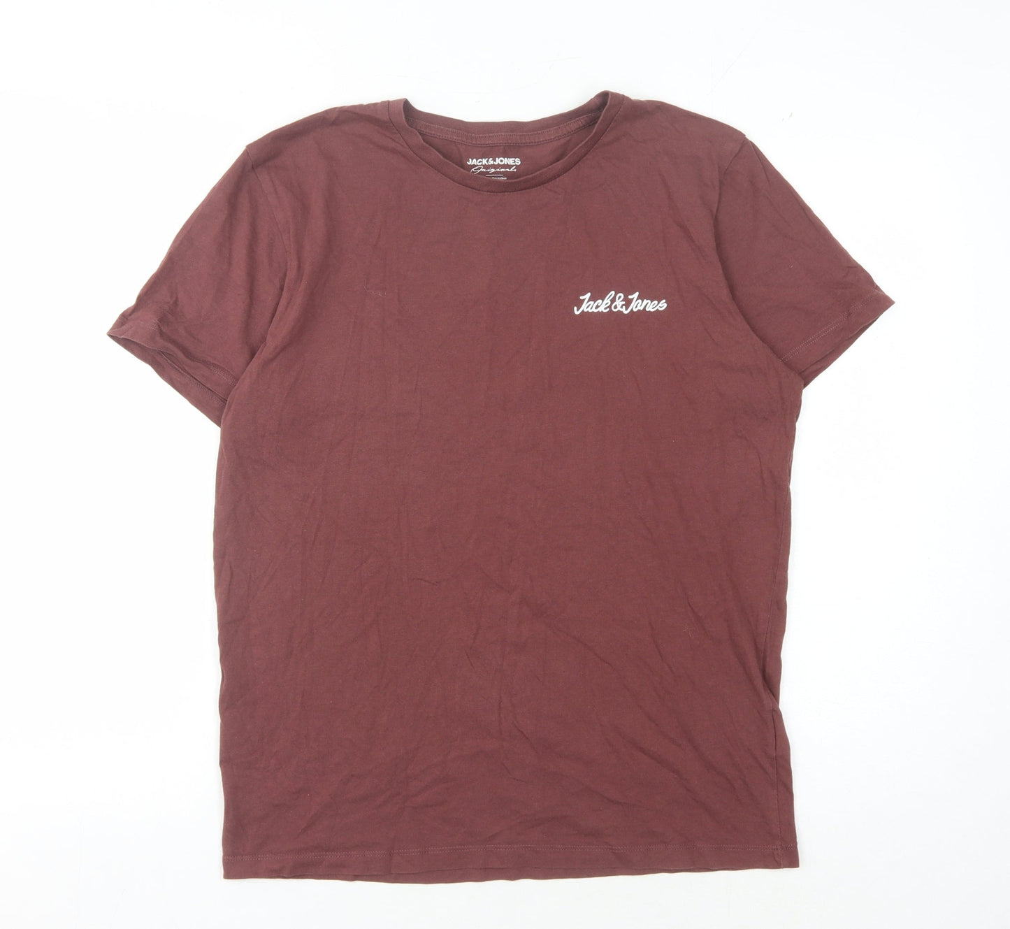 Jack & Jones Men's Brown Cotton Crew Neck T-Shirt, Size M