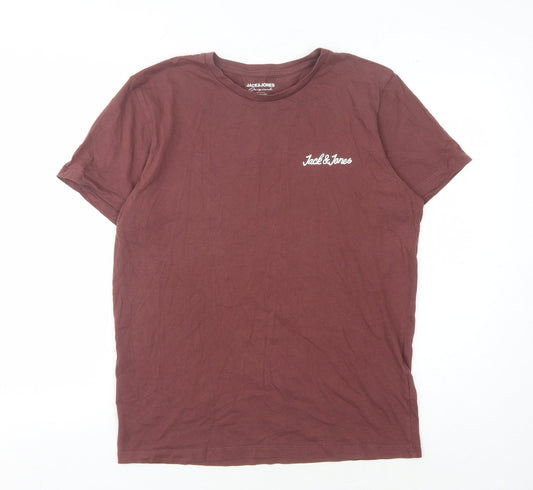 Jack & Jones Men's Brown Cotton Crew Neck T-Shirt, Size M