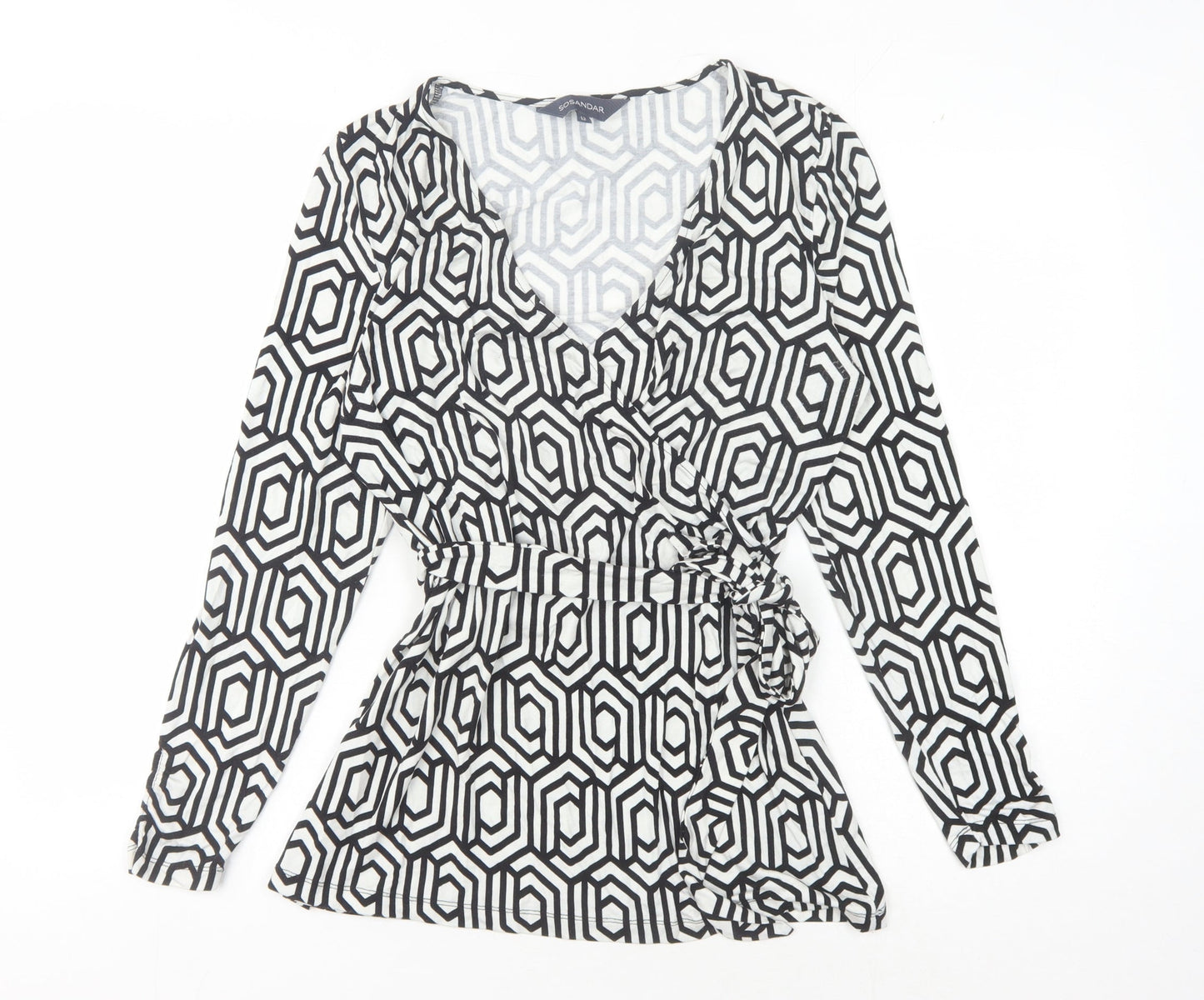 Sosandar Women's Wrap Blouse, Black Geometric, Size 12