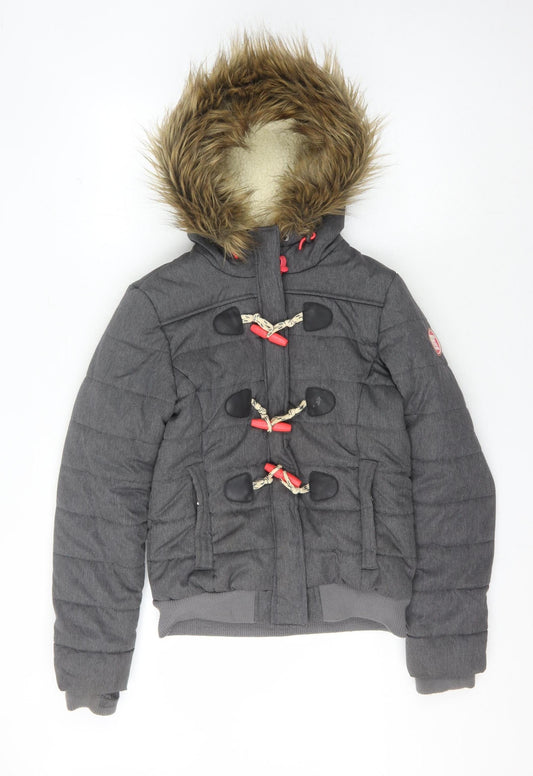 SuperDry Women's Grey Puffer Jacket S with Toggles
