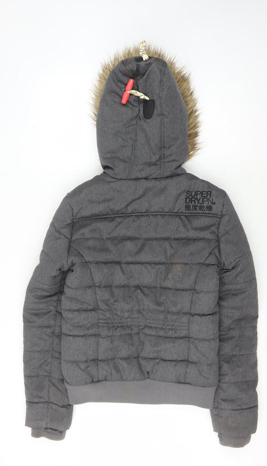 SuperDry Women's Grey Puffer Jacket S with Toggles