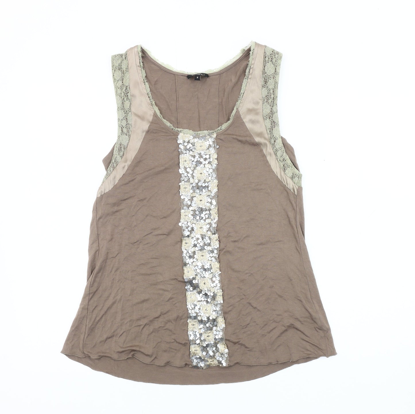 Cupio Women's Brown Sequin Lace Tank Top, Size S