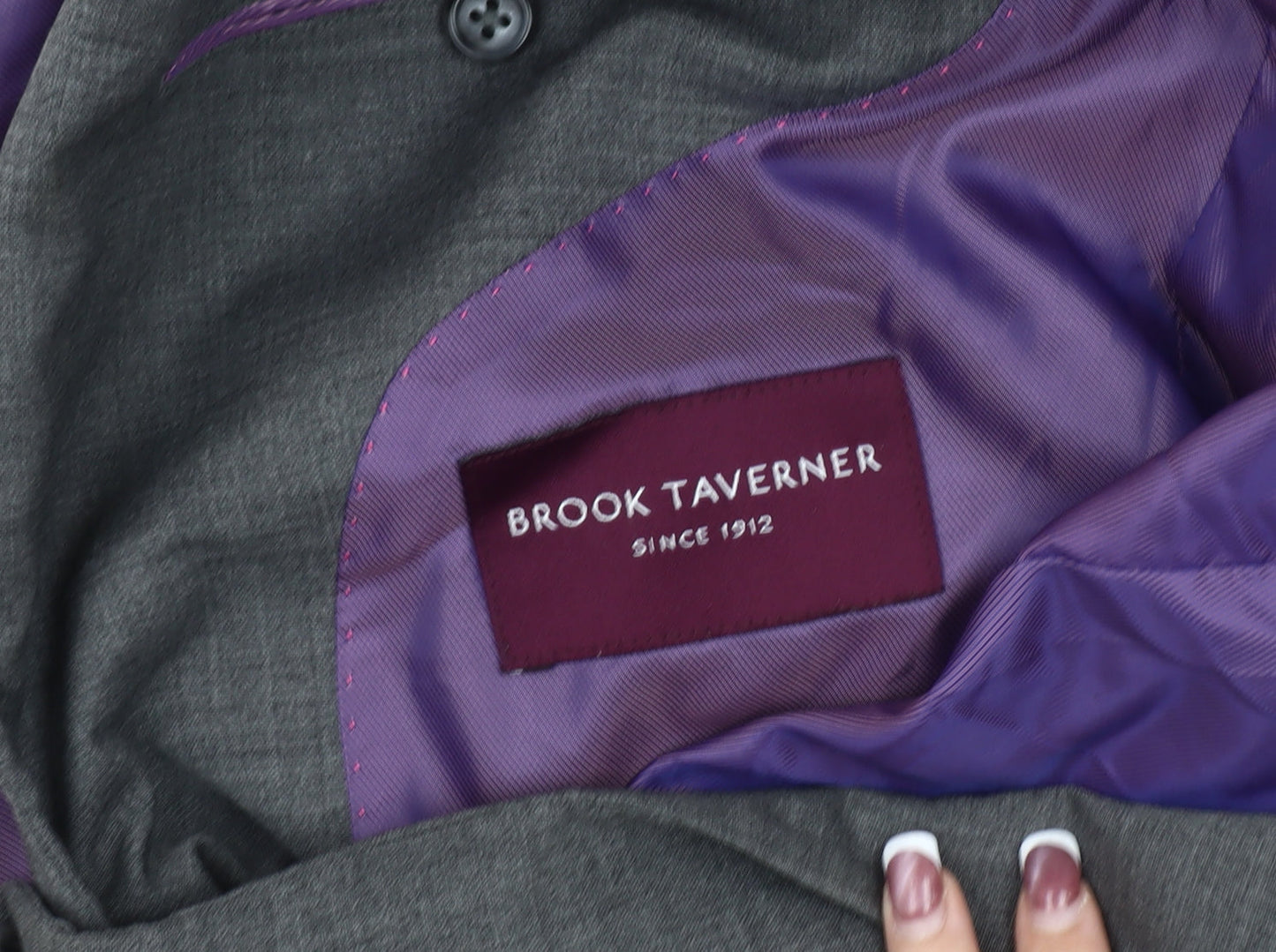 Brook Taverner Men's Grey Blazer, Size 40R, Formal Single-Breasted