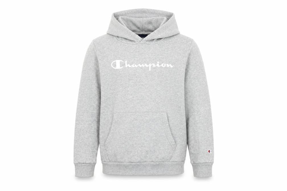 Front view of Champion boys’ grey pullover hoodie, age 14, cotton blend