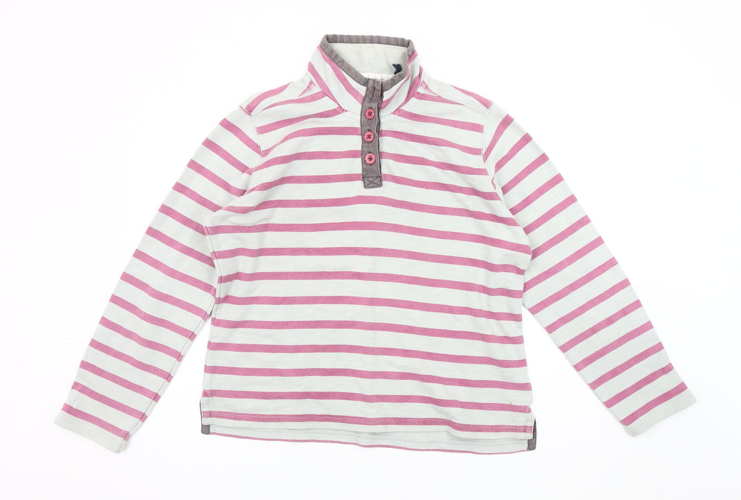 Seasalt Women's Pink Henley Striped Sweatshirt Size 12