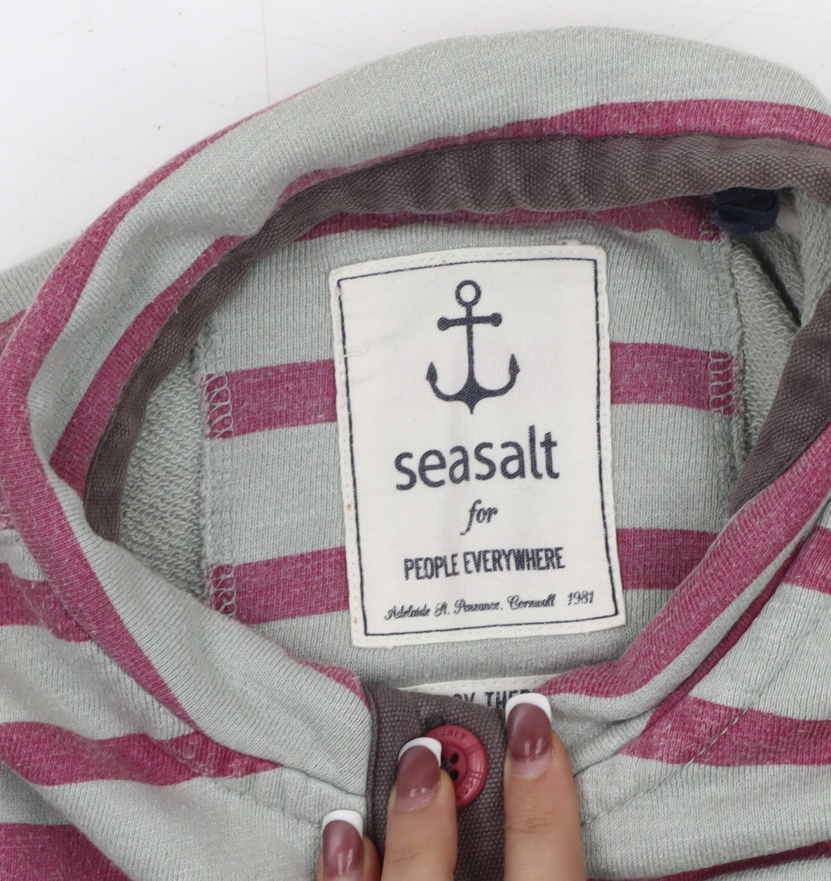 Seasalt Women's Pink Henley Striped Sweatshirt Size 12