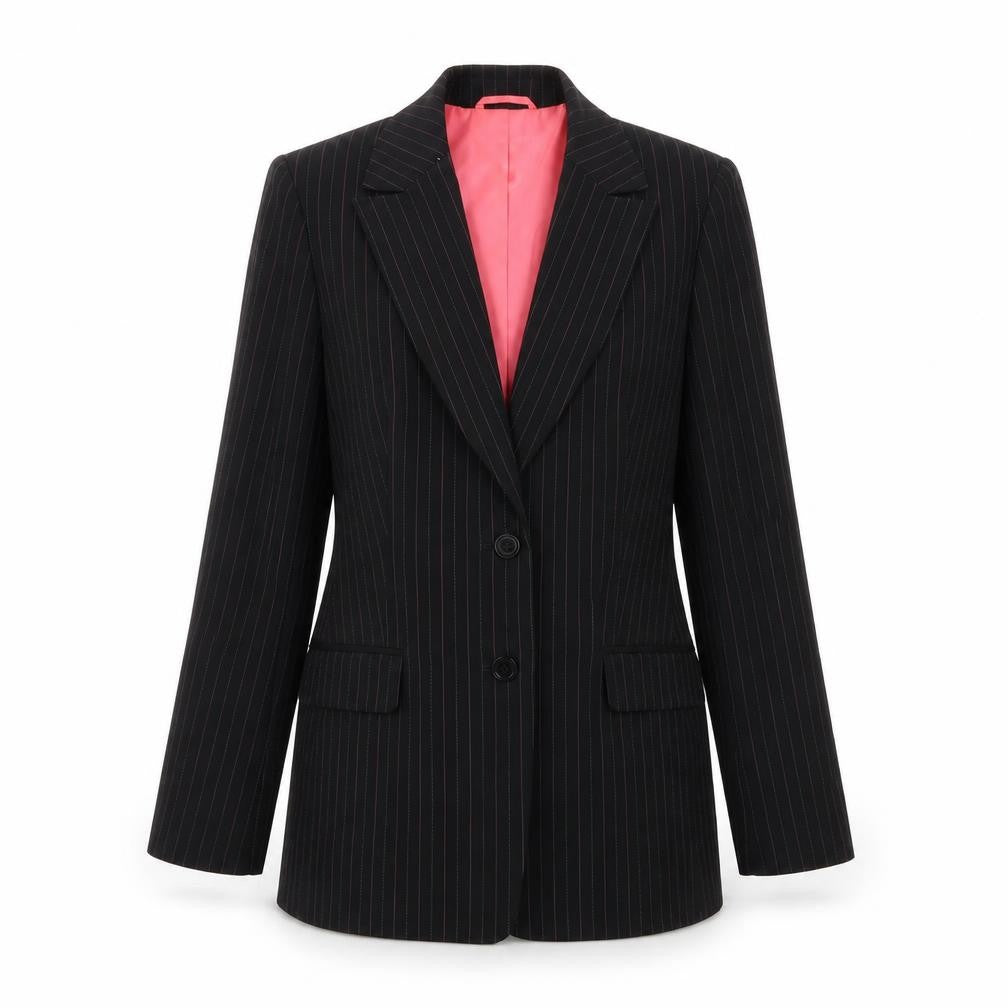 Marks and Spencer Women's Black Pinstripe Blazer - Size 12