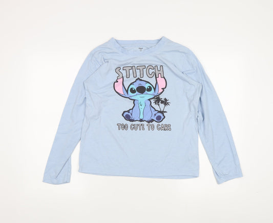 Disney Women Blue Stitch Long Sleeve T-Shirt Size S