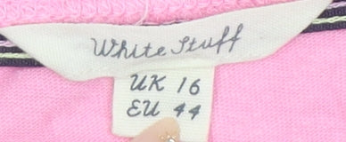 White Stuff Women's Pink V-Neck T-Shirt, Size 16