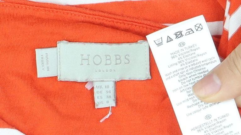 Hobbs Women’s Orange Striped Midi Dress Size 10
