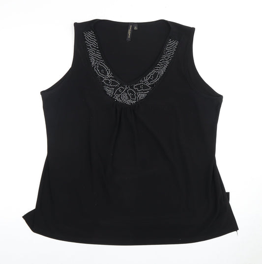 Susan Lawrence Women's Black Beaded V-Neck Tank Plus
