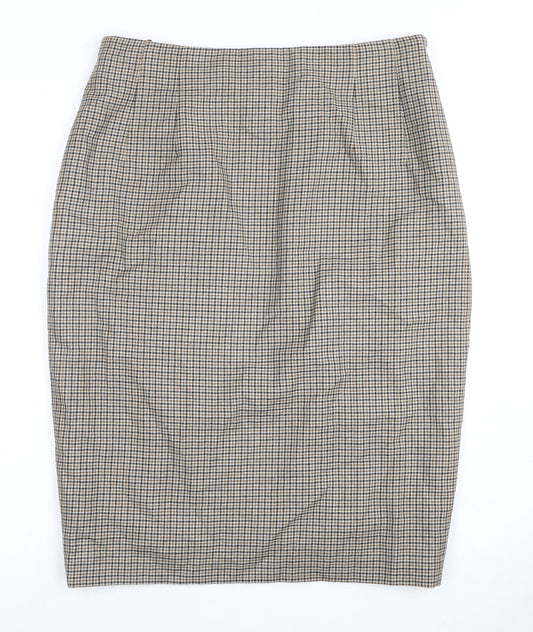 Aquascutum Women's Brown Check Midi Skirt Size 16