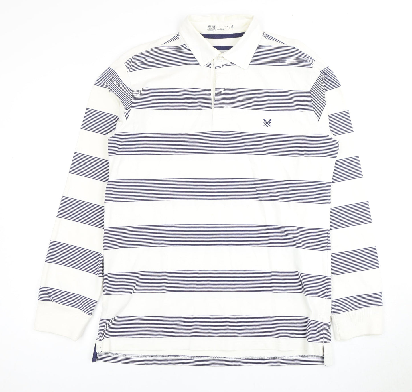 Crew Clothing Men's Large White Striped Polo Long Sleeve