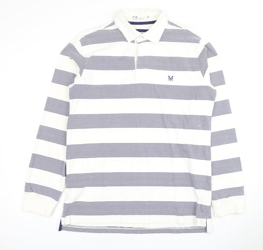 Crew Clothing Men's Large White Striped Polo Long Sleeve