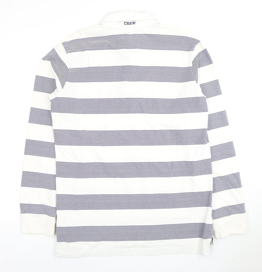 Crew Clothing Men's Large White Striped Polo Long Sleeve