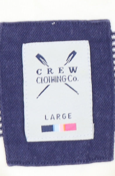 Crew Clothing Men's Large White Striped Polo Long Sleeve