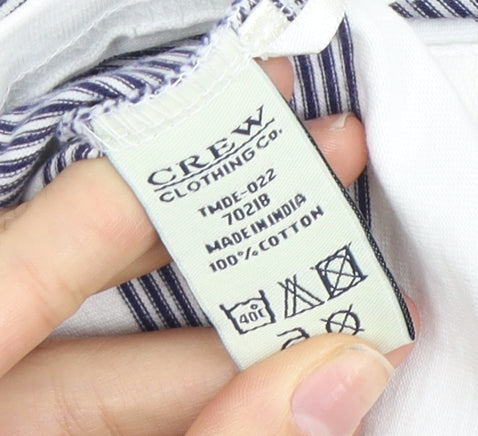 Crew Clothing Men's Large White Striped Polo Long Sleeve