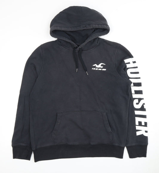 Hollister Men's Black Pullover Hoodie, M, Logo Accents