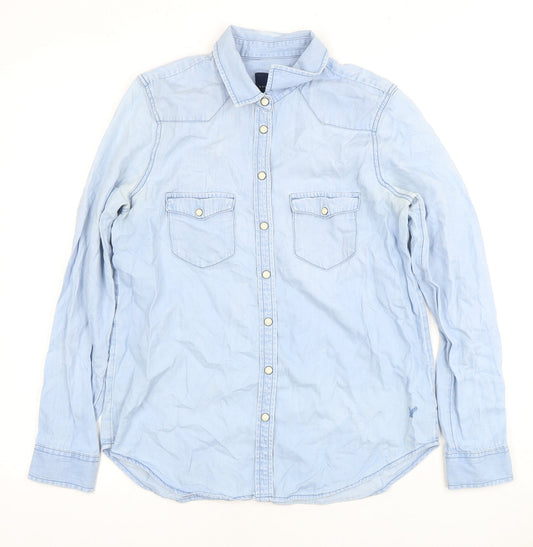 American Eagle Blue Button-Up Shirt S Long Sleeve Collared