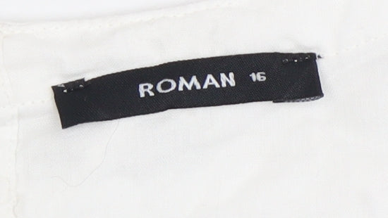 Roman Womens White Sleeveless Dress, Size 16