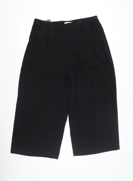 Warehouse Black Cropped Pleated Trousers Size 14
