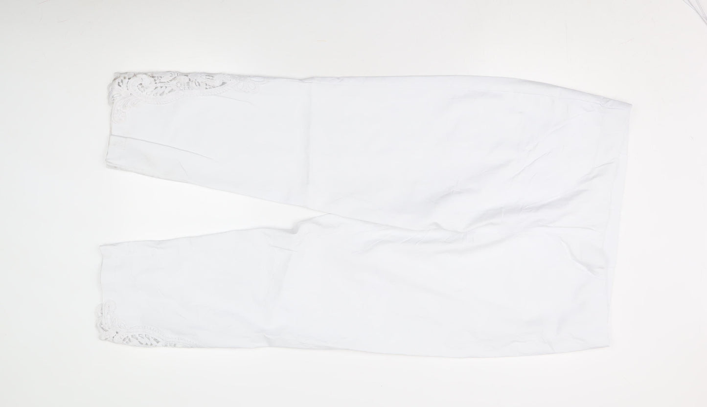 Roman Women's White Lace Accented Cotton Trousers
