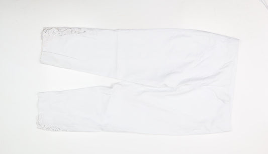 Roman Women's White Lace Accented Cotton Trousers