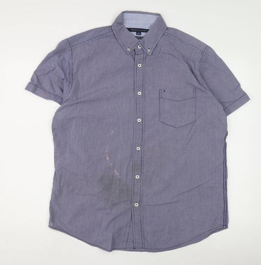Tommy Hilfiger Men's Blue Striped Button-Up Shirt L