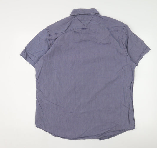 Tommy Hilfiger Men's Blue Striped Button-Up Shirt L