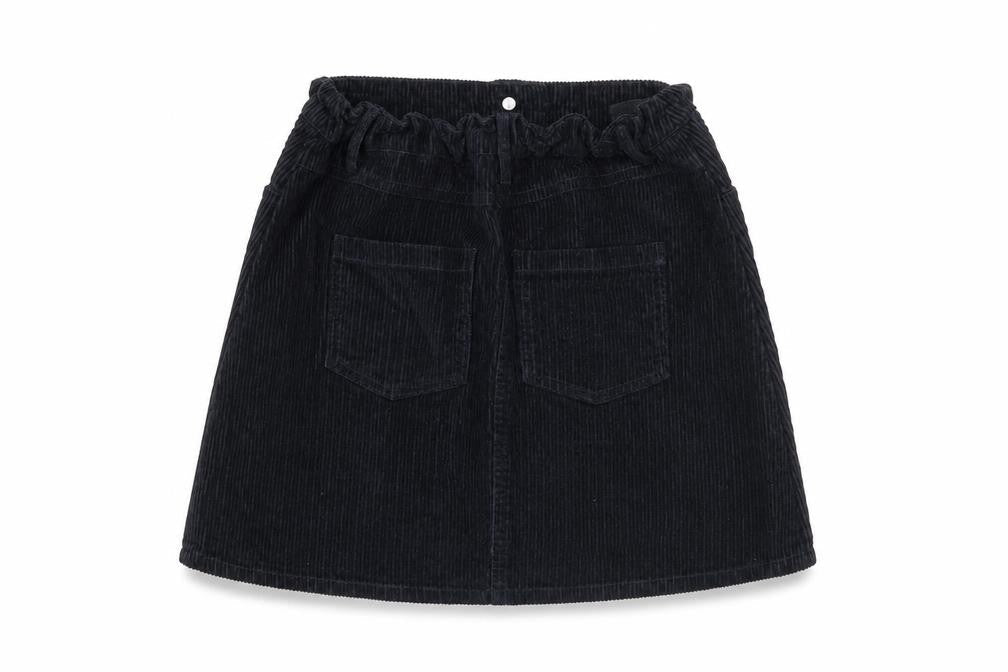 Front view of Miss Evie girls’ black corduroy skirt 11-12 years