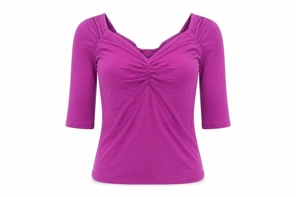 Front view of Kaliko Women's Purple 3/4 Sleeve V-Neck Top, size 10
