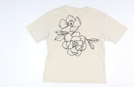 Jack & Jones Men's Beige Floral Graphic T-Shirt - L