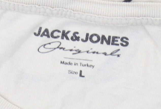 Jack & Jones Men's Beige Floral Graphic T-Shirt - L