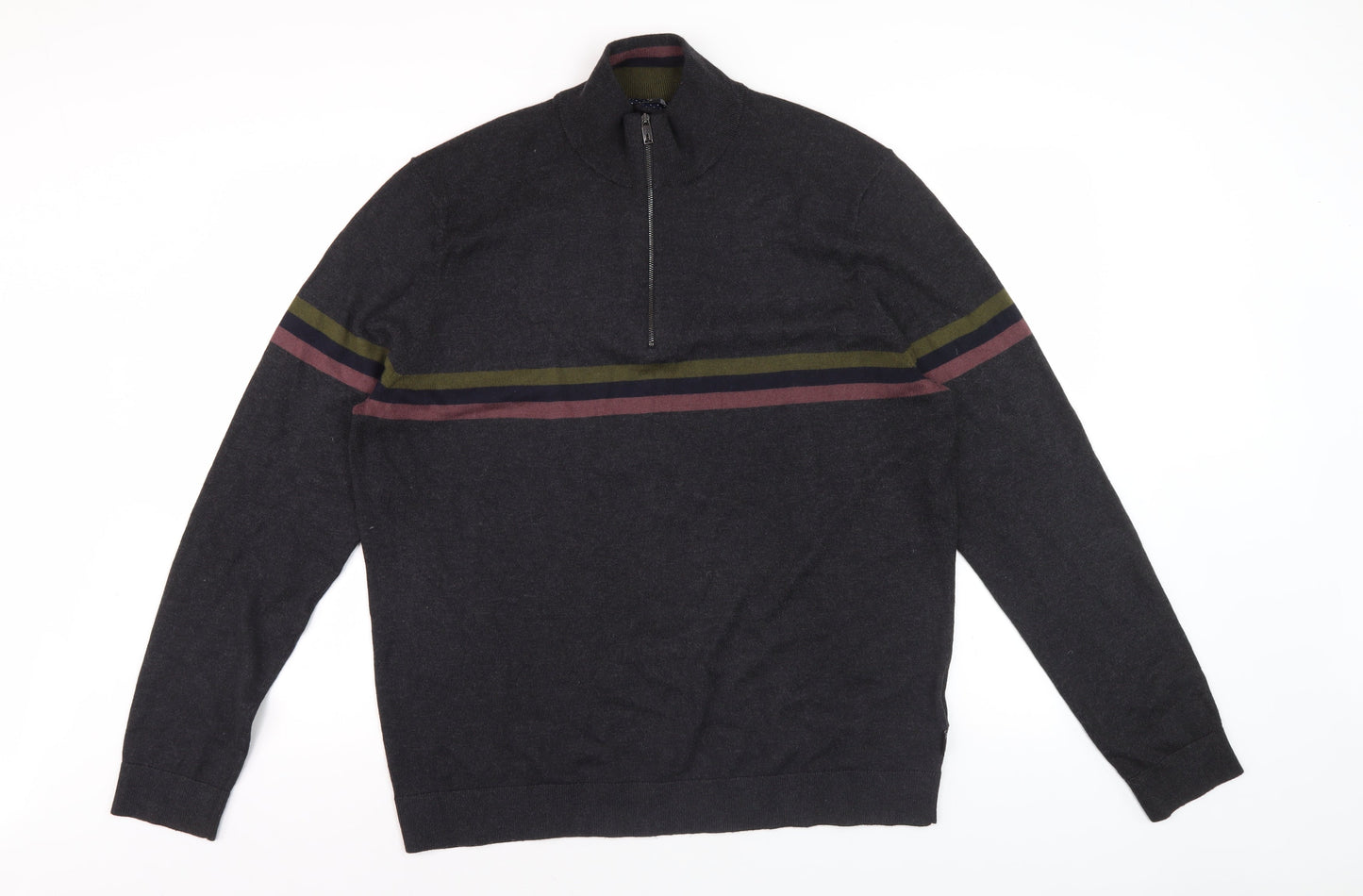 Ted Baker Men's Black 6XL Striped Full Zip Jumper