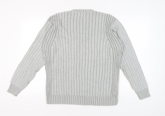 Jeff Banks Men's Grey V-Neck Pullover Jumper Size L