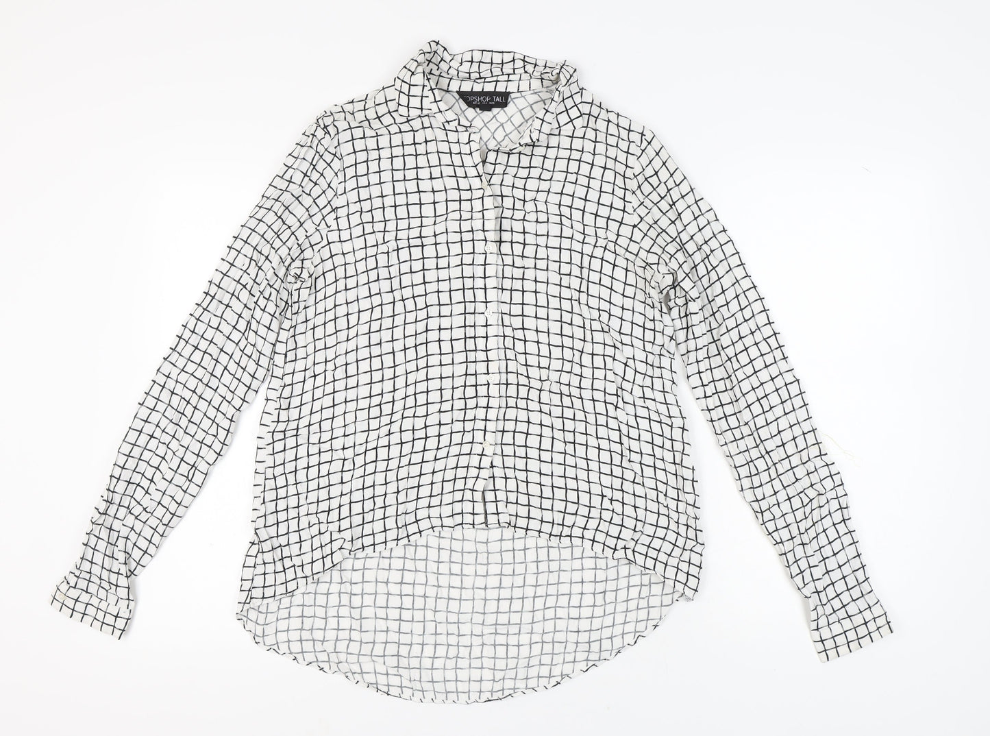 Topshop Tall Women's White Check Button-Up Shirt Size 10